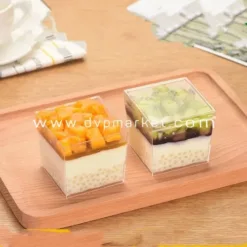 Square mousse plastic cup CG 5.5×5.5 BN6055 (10 cups with lid)